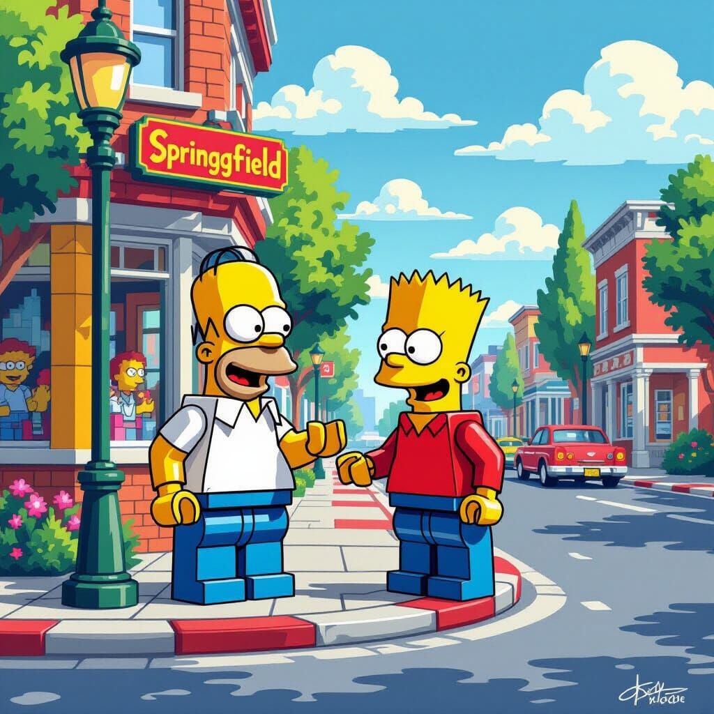 Homer and Bart Simpson in LEGO Style