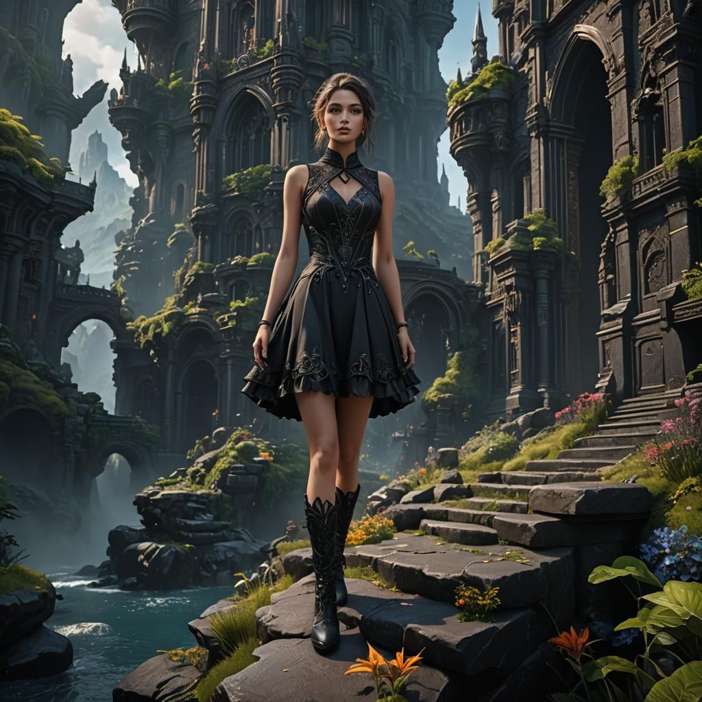 Detailed Black Dress in Fantasy Concept Art