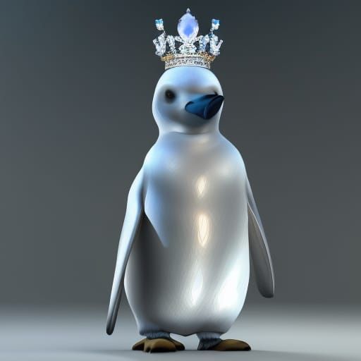Crystalline Ice Penguin on Iceberg in Art Nouveau Style