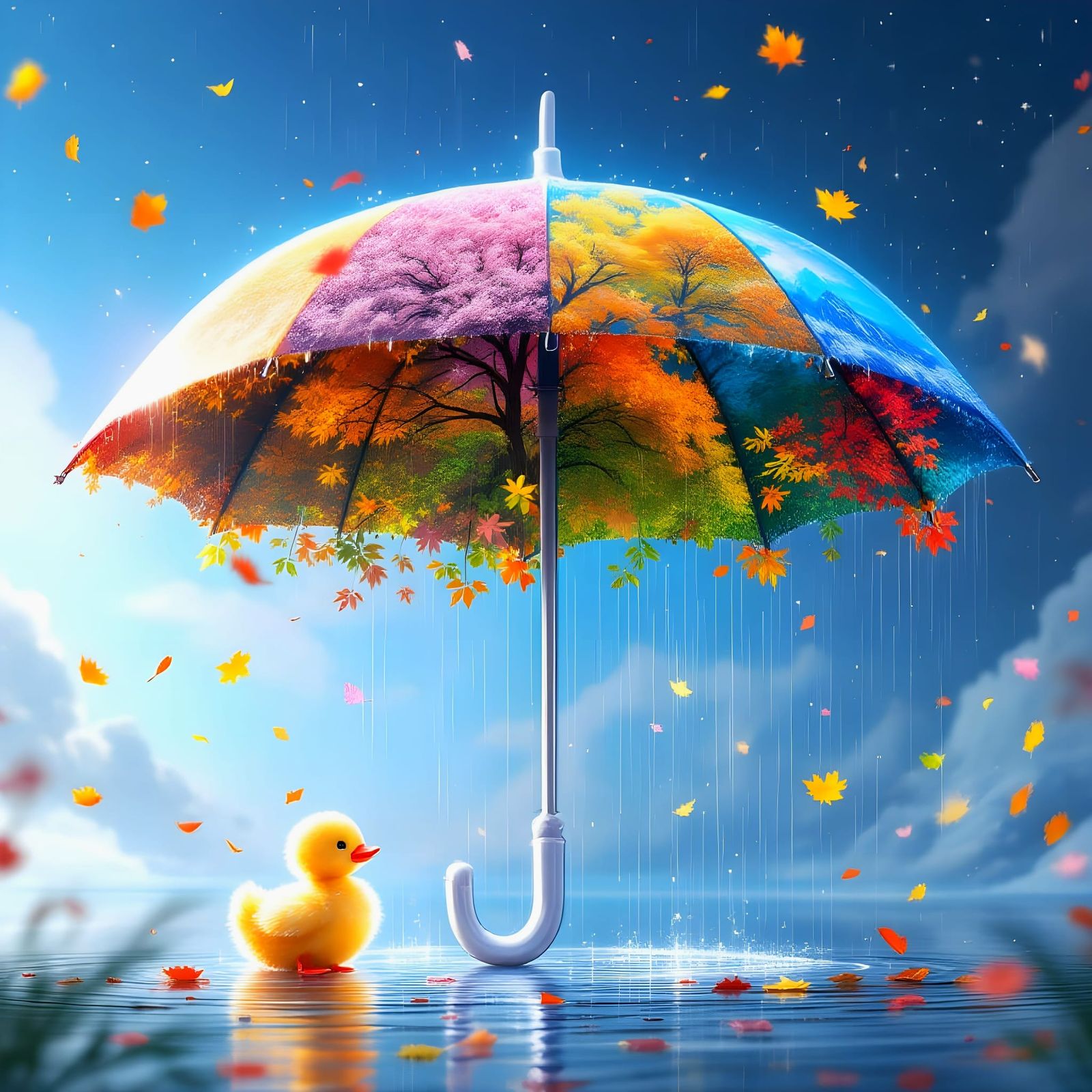 Surreal Umbrella with Vibrant Seasons in Every Panel