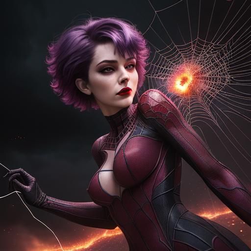 Hyperrealistic Spider Woman in Fiery Storm