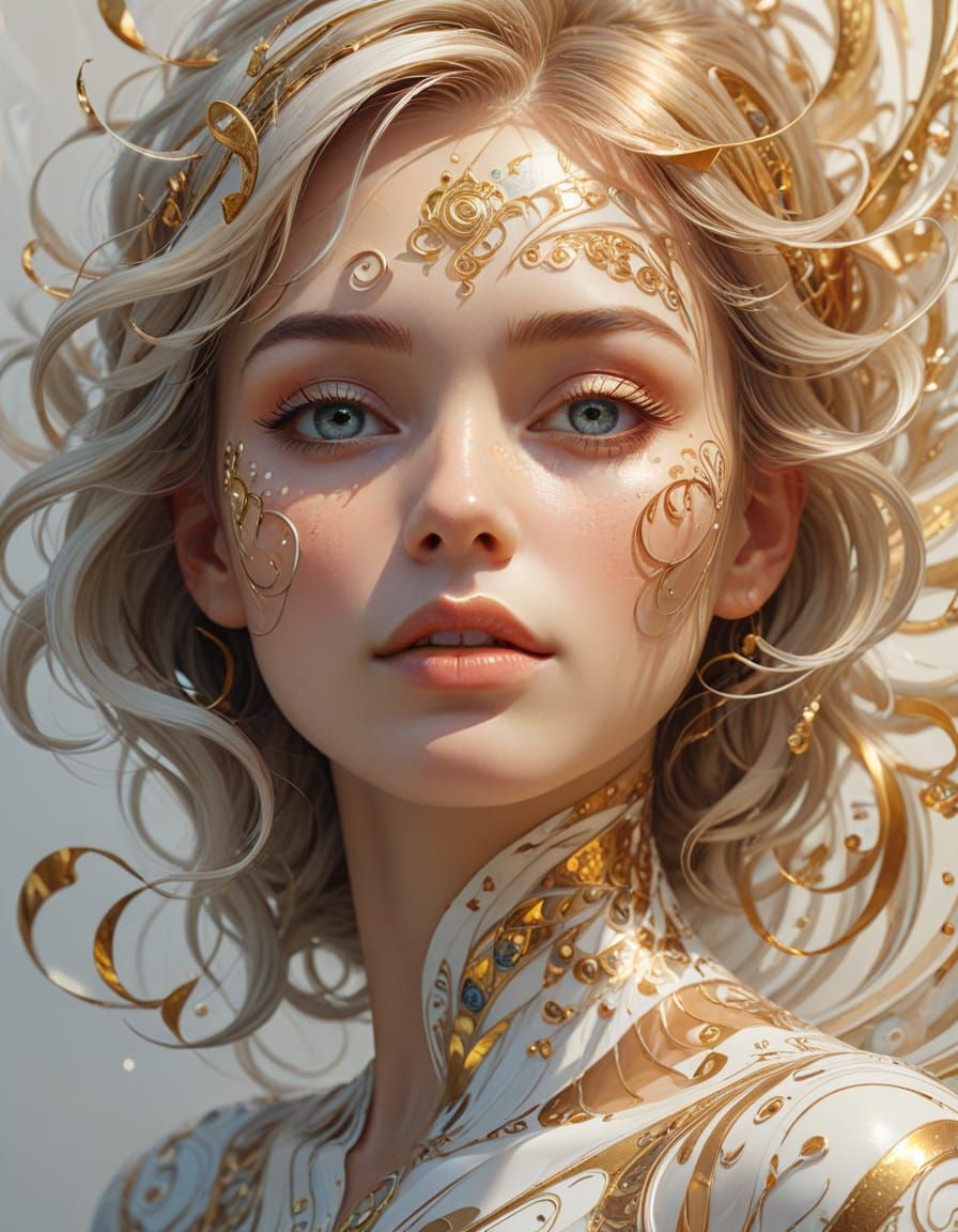 Dreamy Woman in Geometric Fantasy Art Style