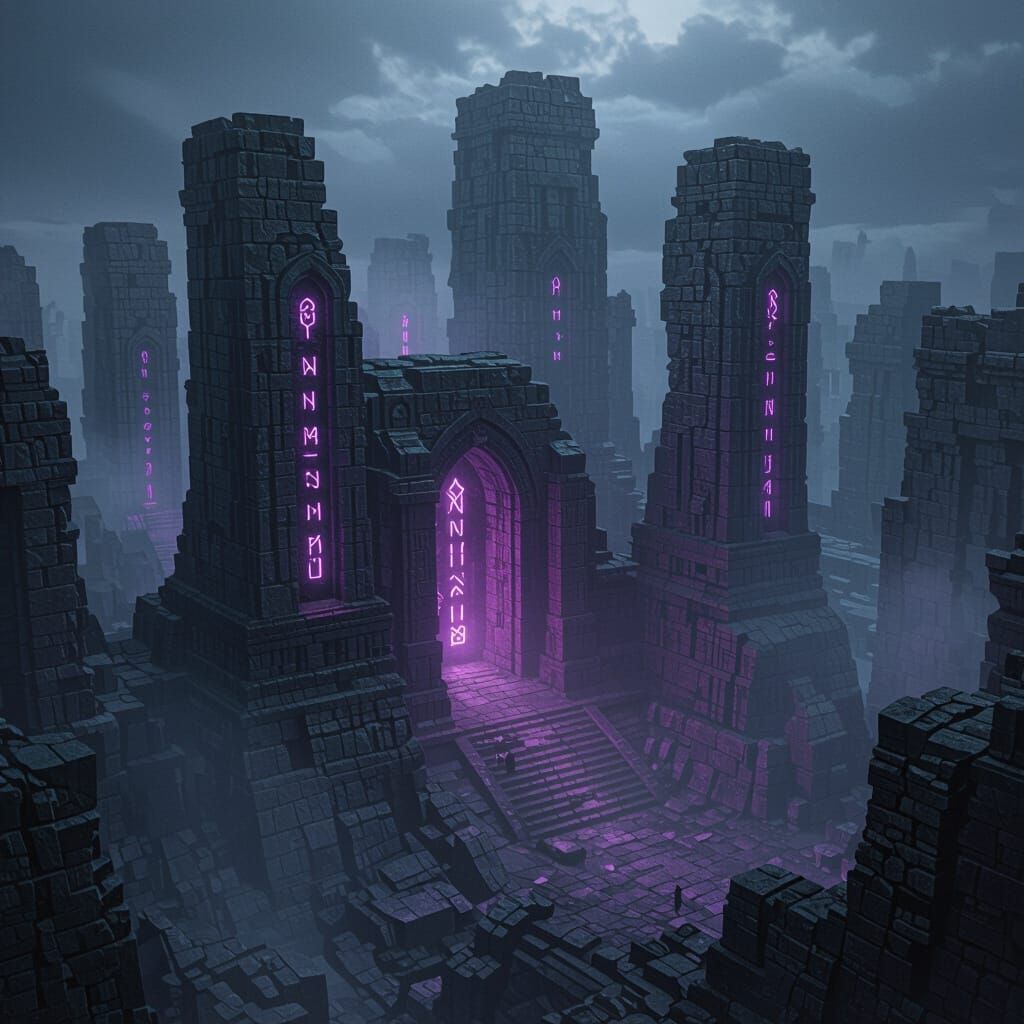 Dark Fantasy Ancient Architecture In Isometric View