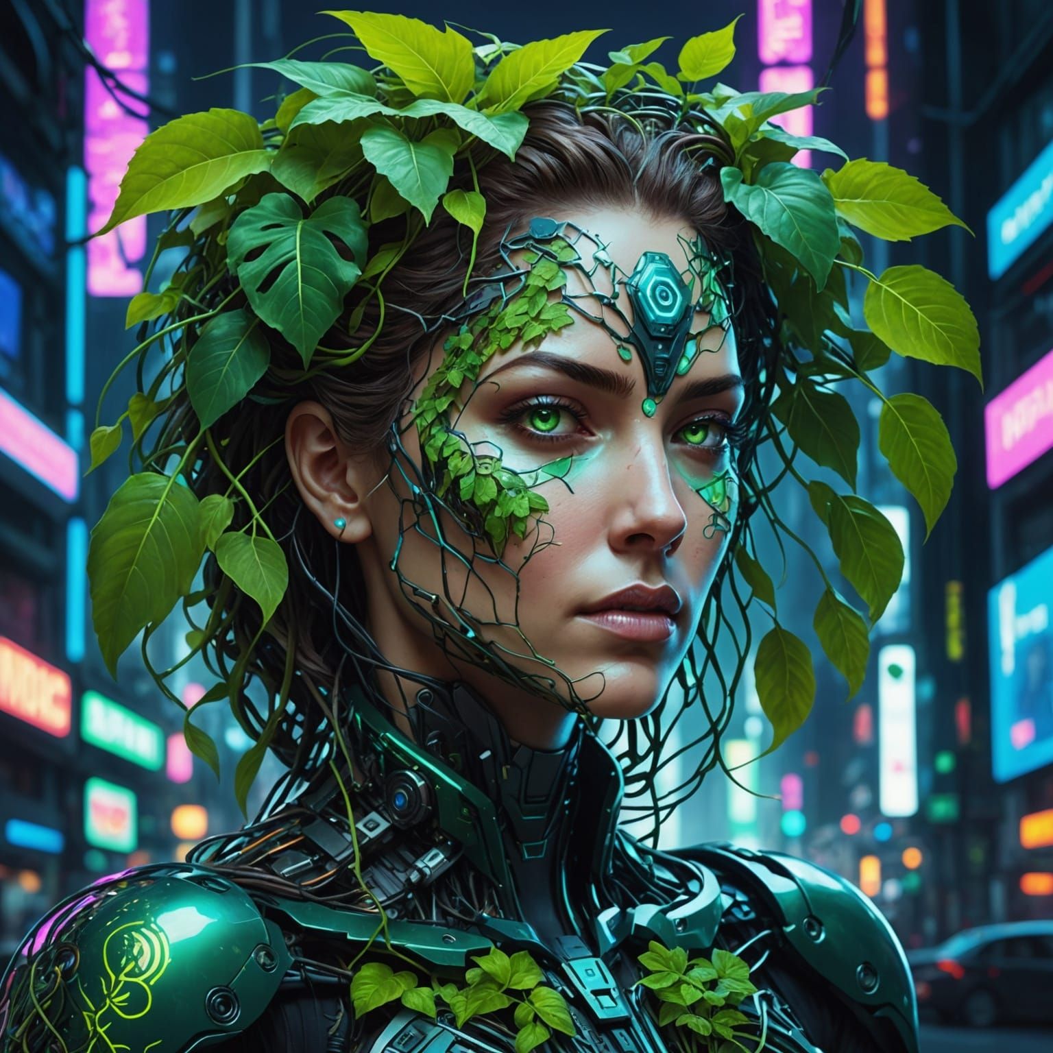 Cyberpunk Mother Nature Portrait in Urban Jungle