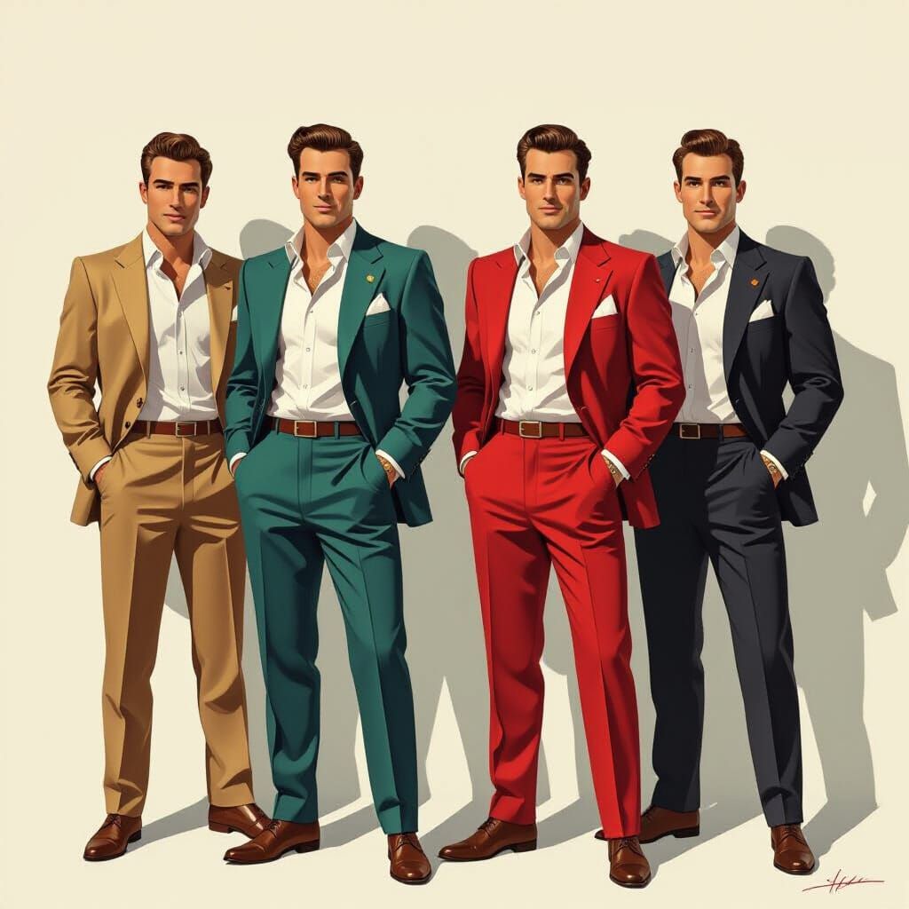 Four Handsome Pin-Up Men in Dynamic Illustration Style