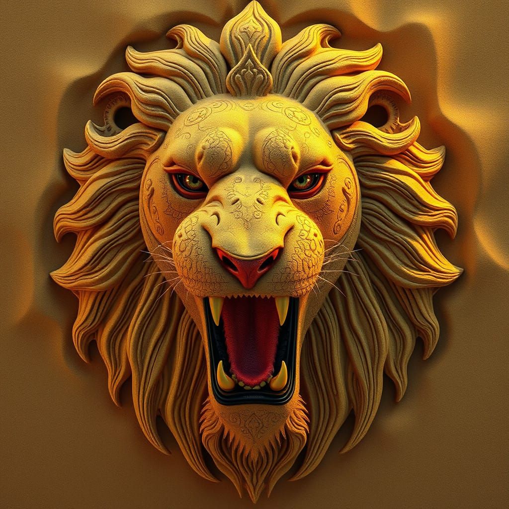 Majestic Sand Lion with Fractal Mane in Golden Light