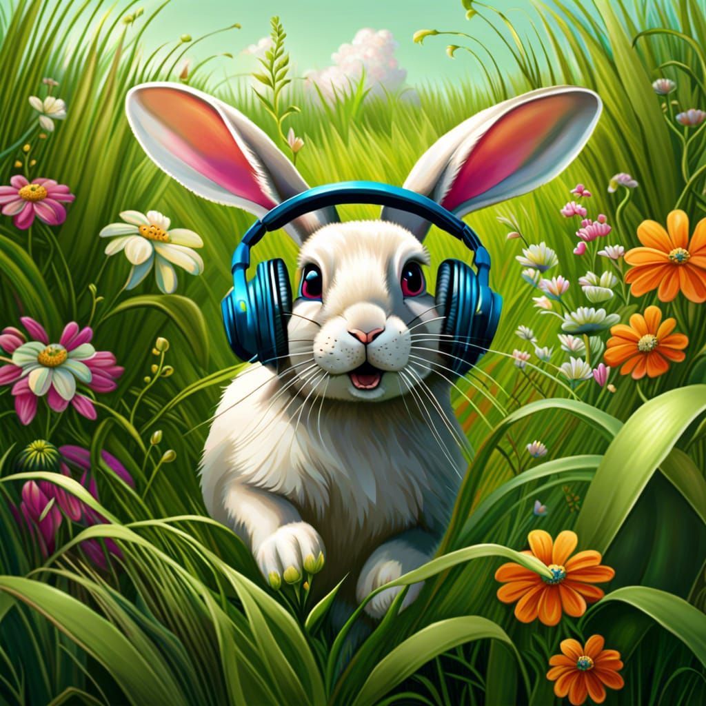 Playful Bunny Leaps Through Flower Meadow