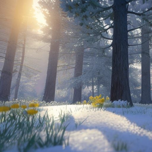 Spring Flowers Emerge in Forest, Cinematic 3D Render