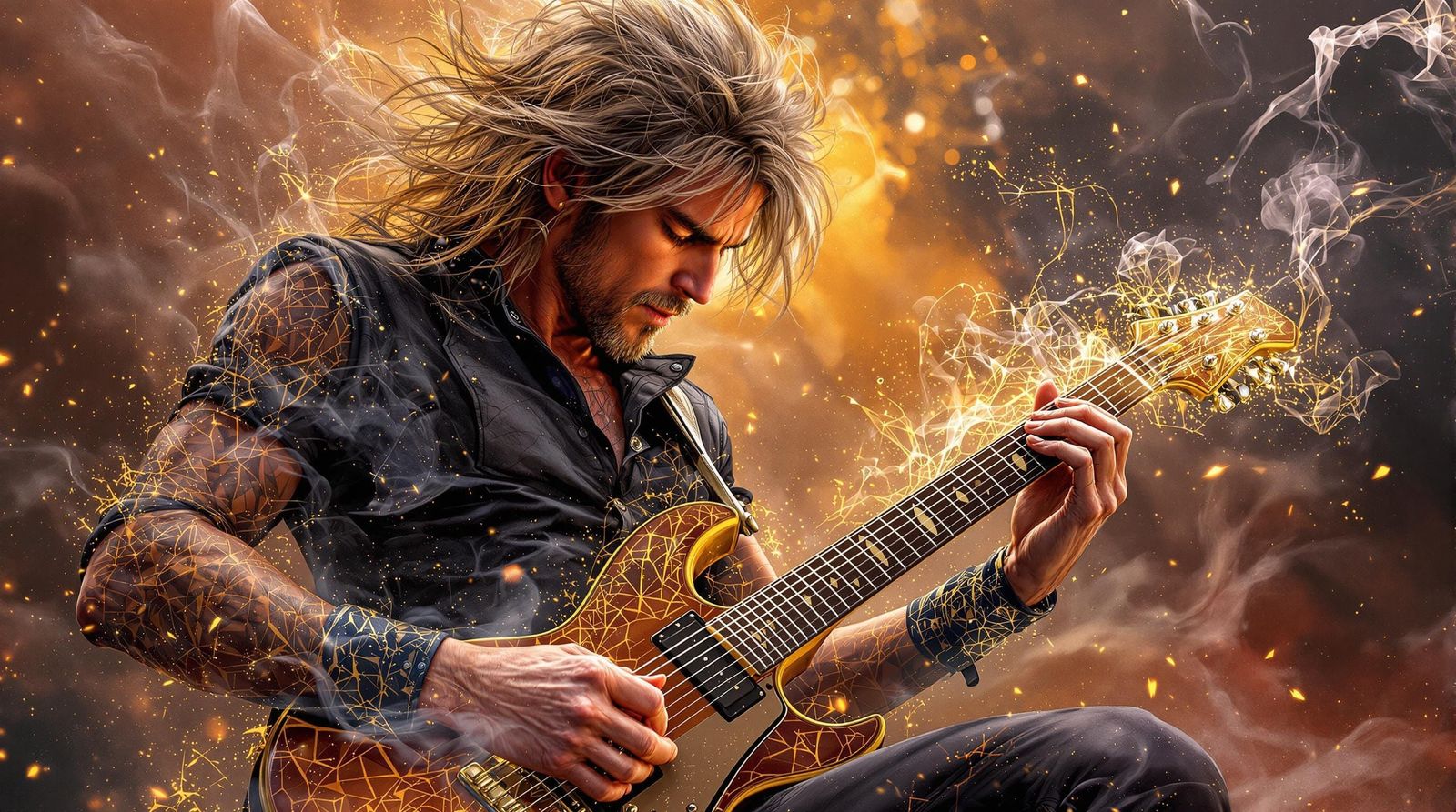 Elegant Guitar Maestro in Rich Fantasy Art