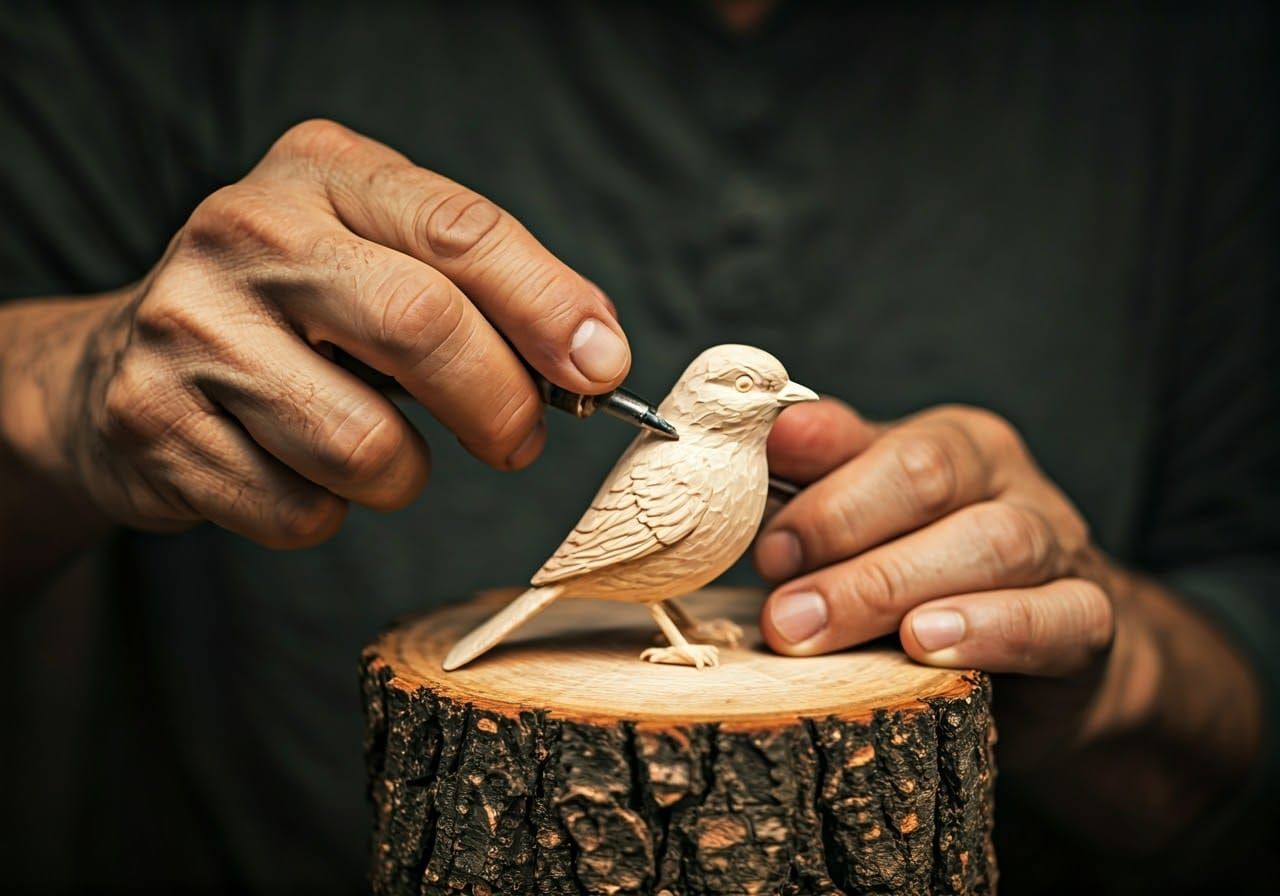 Photorealistic Wood Carving of a Bird