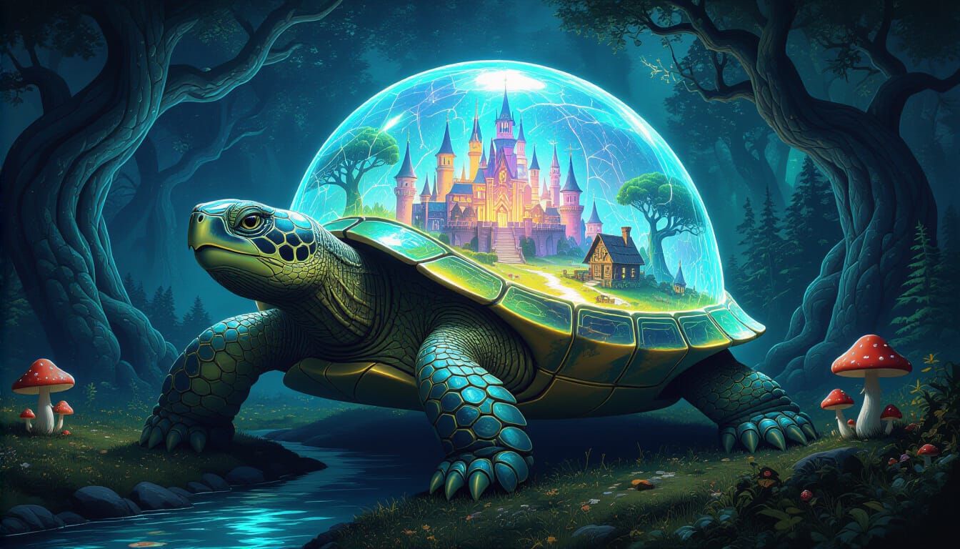 Magical Turtle Kingdom: Abstract Expressionist Sci-Fi Art
