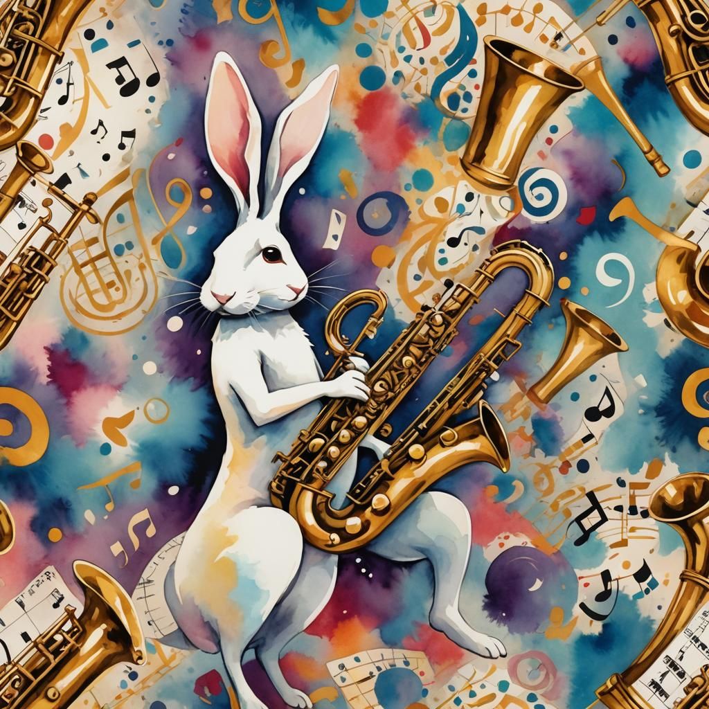 Jazz Rabbit in Surreal Fauvist Watercolor