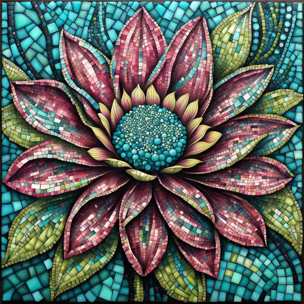 Mosaic Flower with Zentangle Patterns
