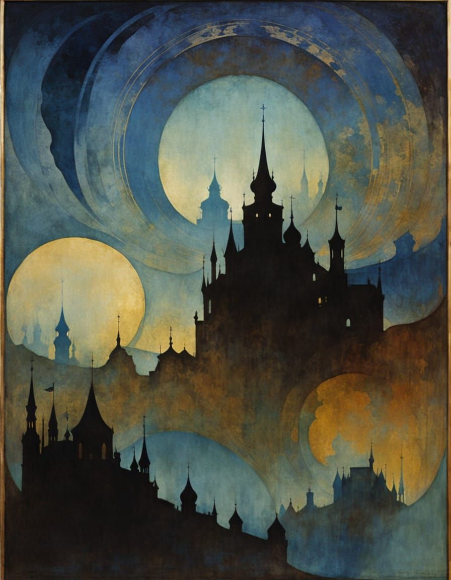 Surreal Smoke and Mirrors European Art Nouveau Dreamscape