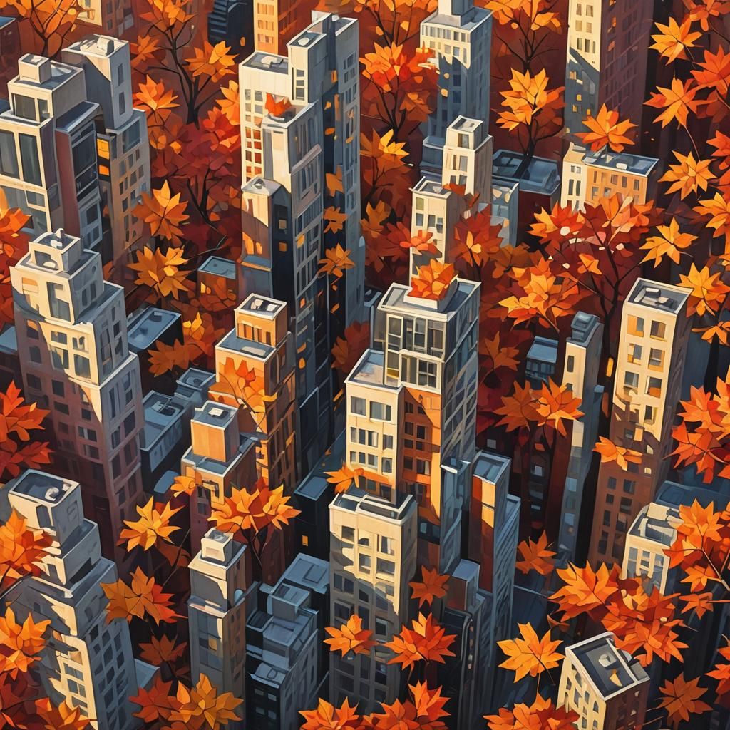 Geometric Autumn in New York City as Cubist Art