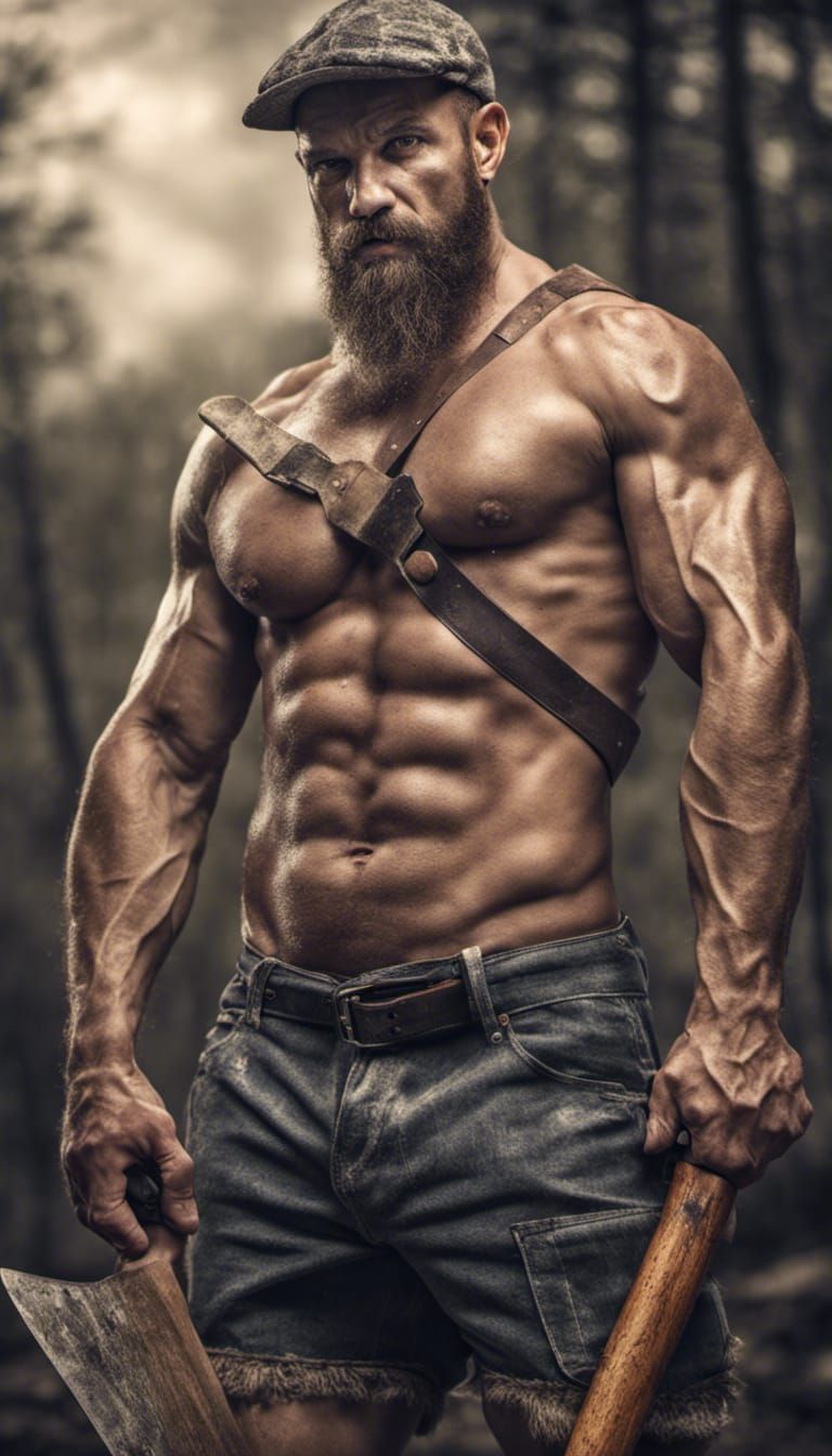 Hyperrealistic Lumberjack Poses with Axe