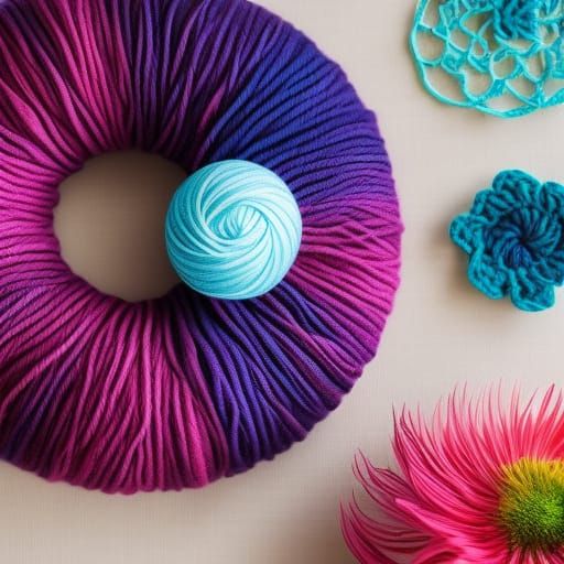 Photorealistic Yarn Ball and Crochet Dress with Gouache