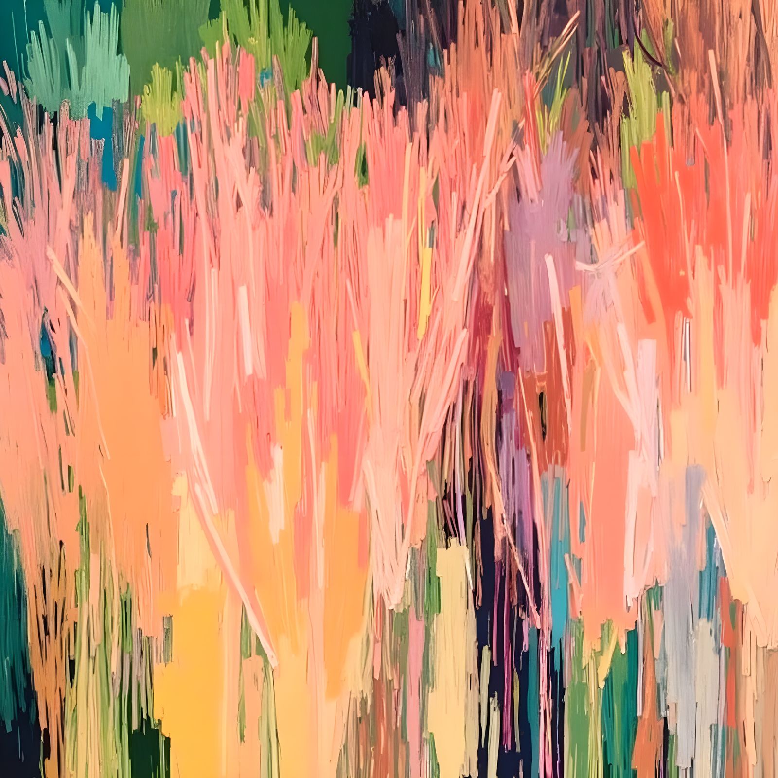 Vibrant Abstract Plant Forms in a Pollock-Inspired Aesthetic