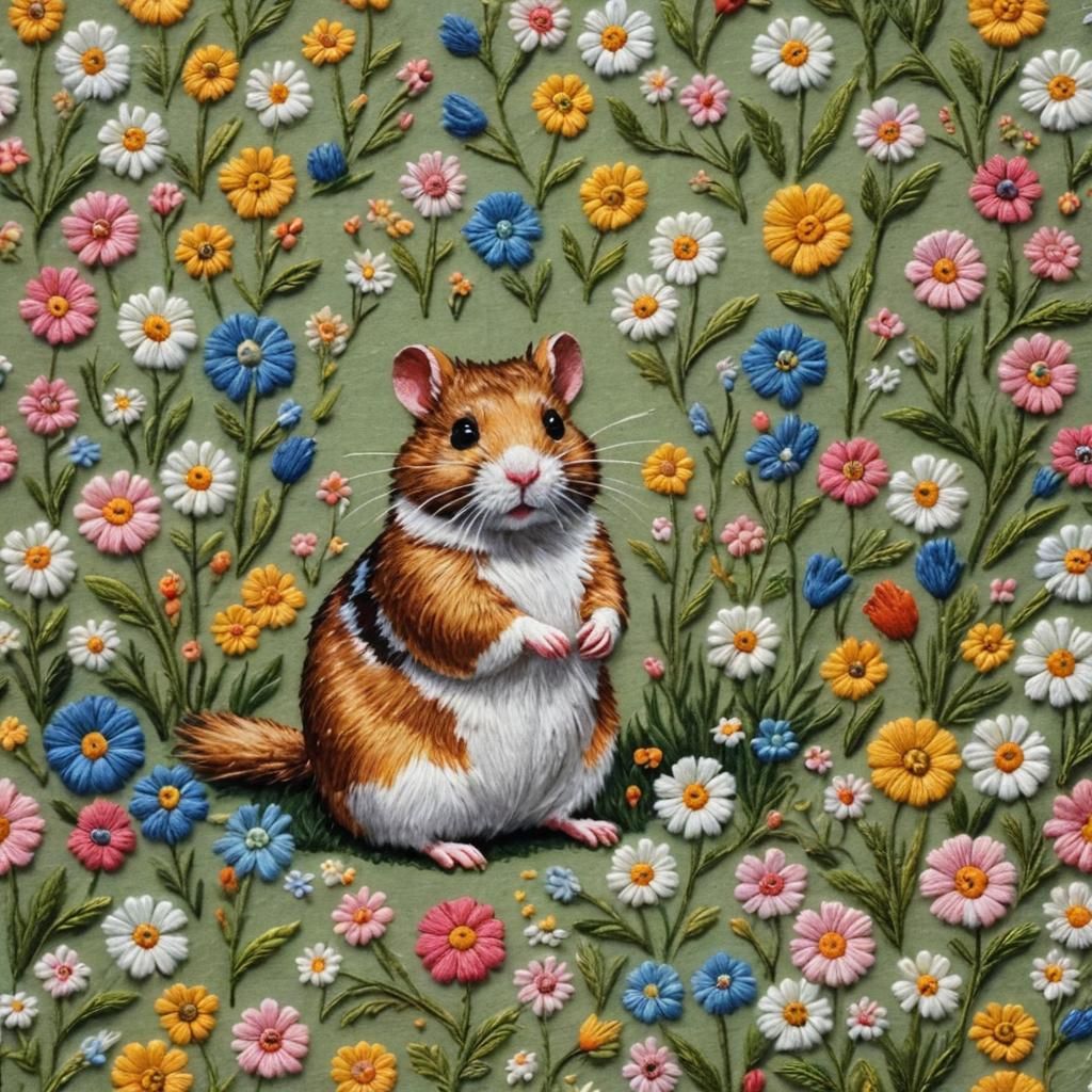 Folk Art Hamster Celebrates Springtime Easter
