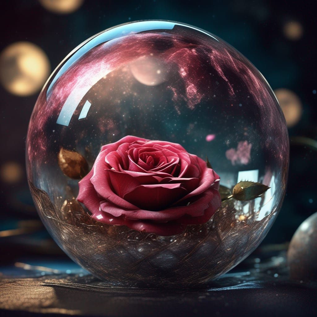Rose in Glass Sphere on the Moon