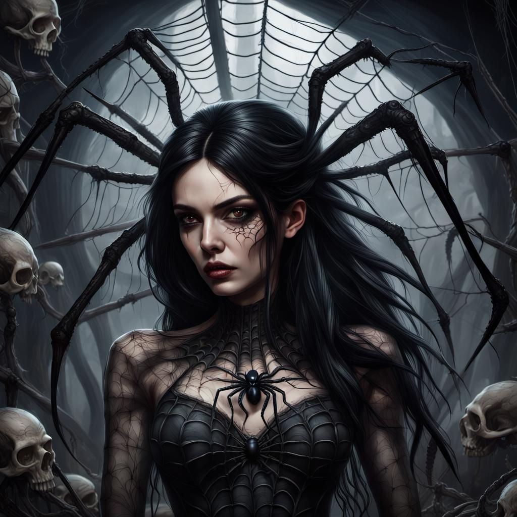 Spider Demon Woman Bust Over Bone Pit