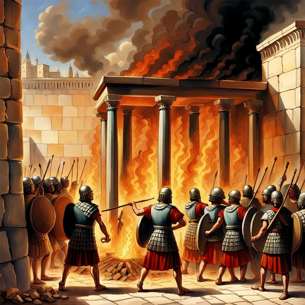 Burning of Jerusalem Temple by Roman Soldiers