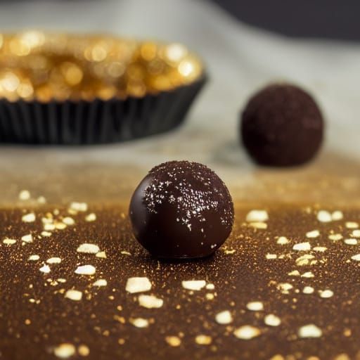 Elegant Chocolate Truffle Close-Up with Golden Highlights