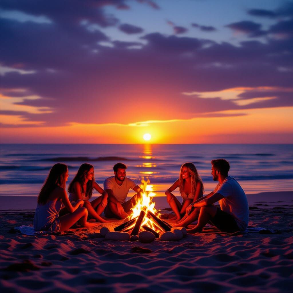 Summer Beach Bonfire at Sunset