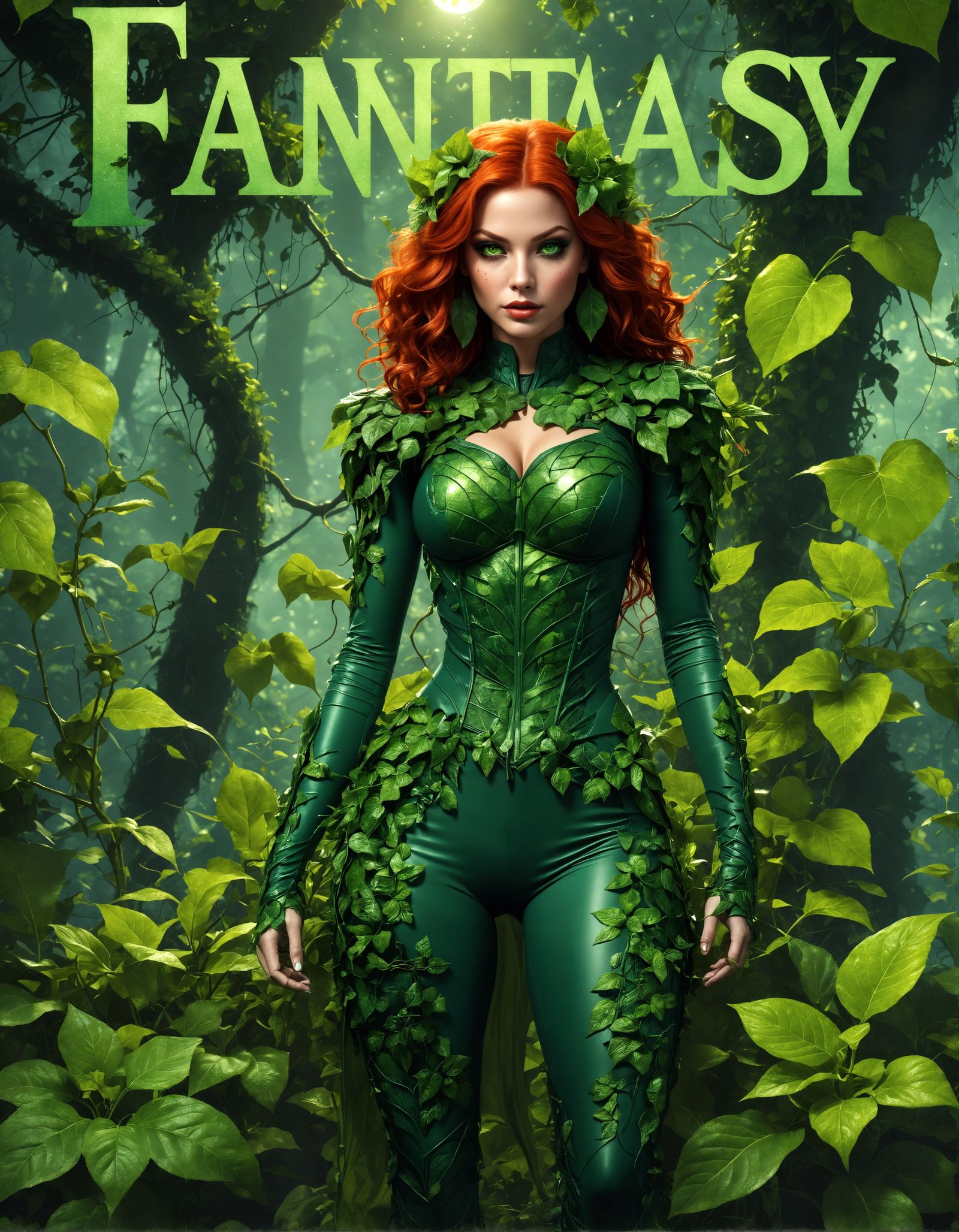 Fantasy Magazine Cover with Plant Model in Ink Style