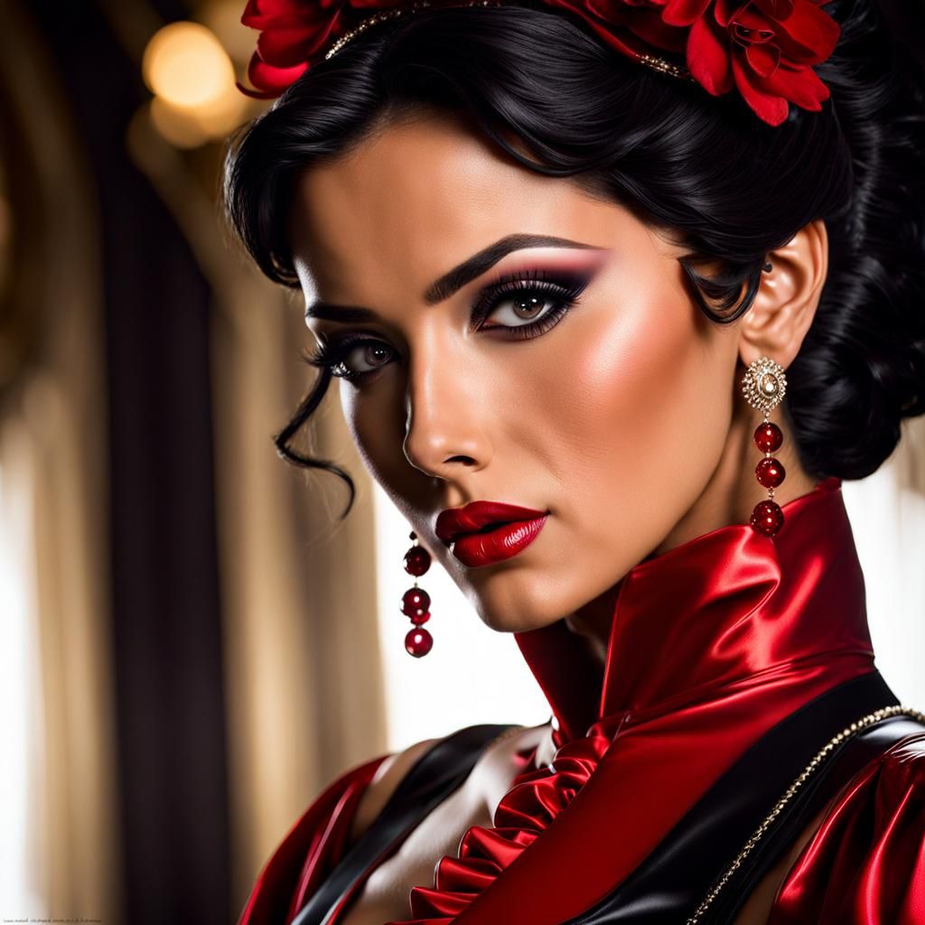 Latina Maid in Latex Outfit, Digital Art