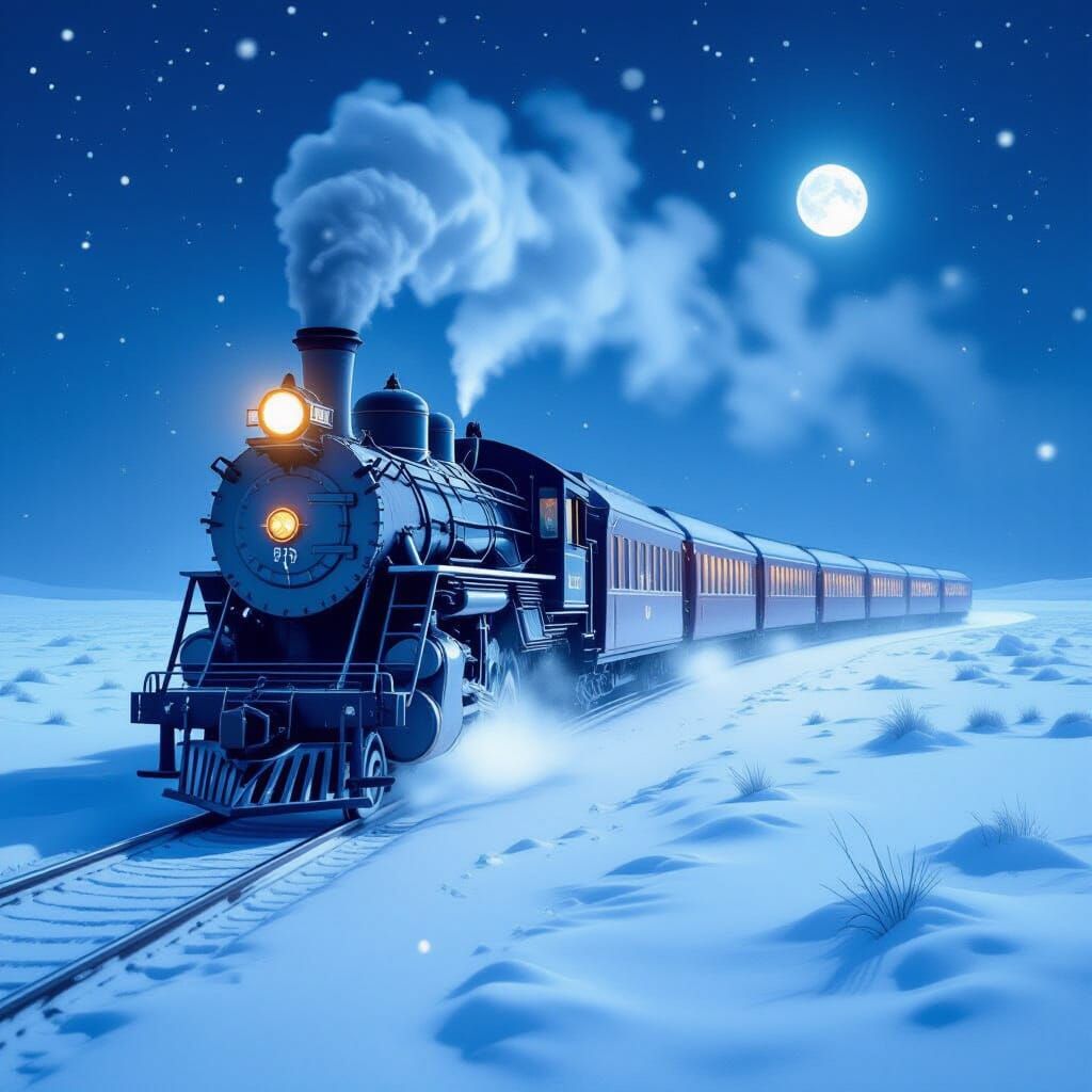 Ghost Train of Frost and Moonlight on Snowy Tundra