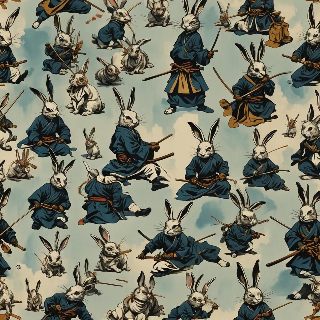 Surreal Samurai Rabbits in Melting Oil