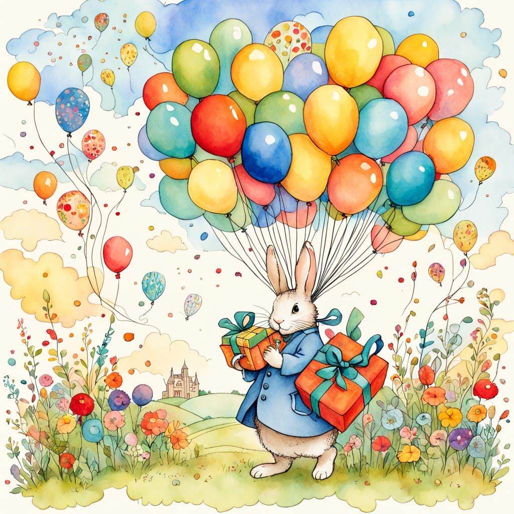 Whimsical Rabbit in a Flower Garden