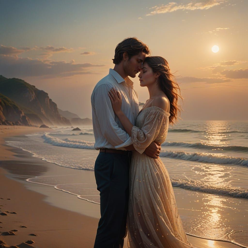 Lovers Embrace on Ethereal Fantasy Beach