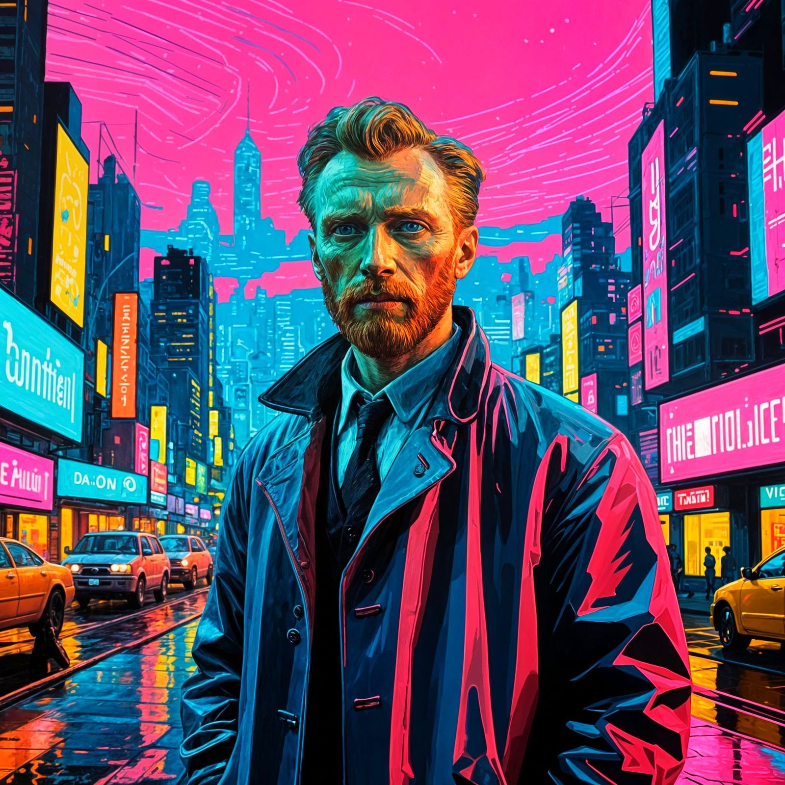 Futuristic Van Gogh in Cyberpunk Neon Dreams