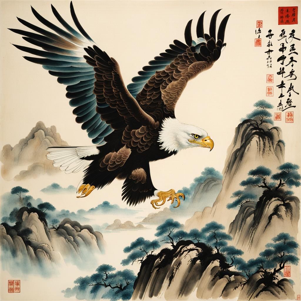 Eagle in the Style of Chinese Ink Wash Painting