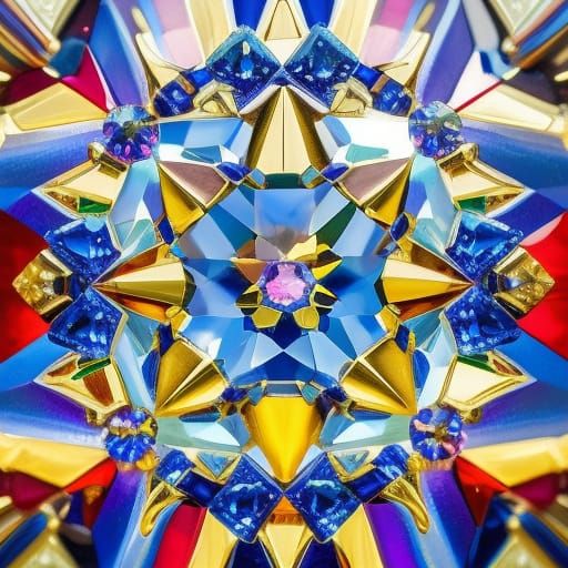 3d Ornate royal crown with multifaceted multicolored gems and stones, golden, perfectly symmetrical, perfect depiction, ...