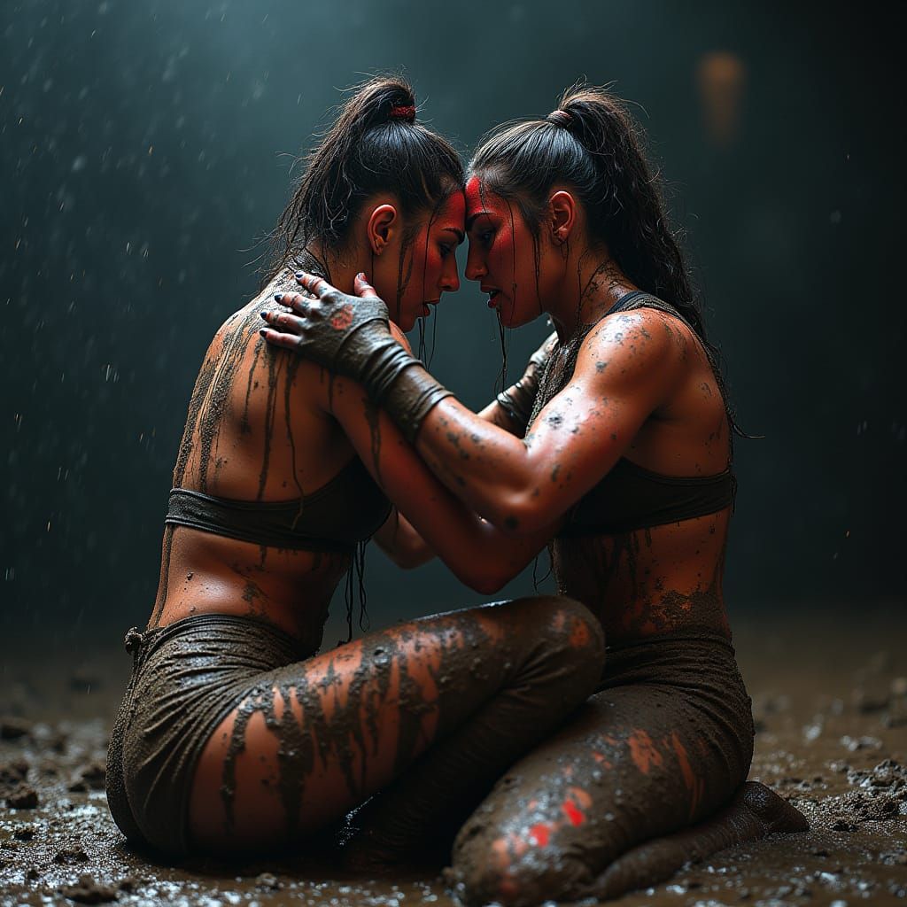 Wrestlers Thia Hail and Cora Jade in Murky Mud Pit