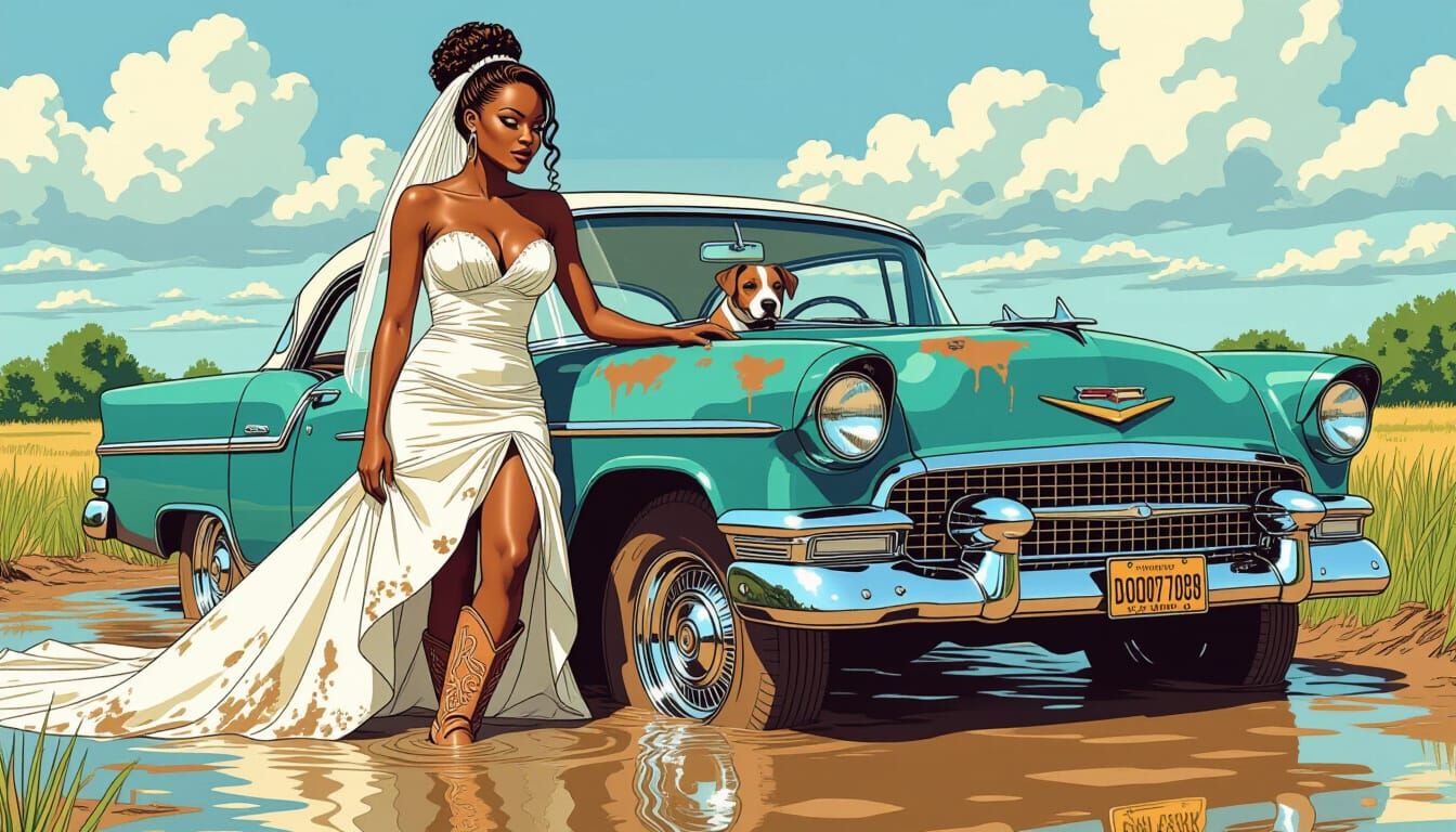 Runaway Bride in Mud, Comic Book Style