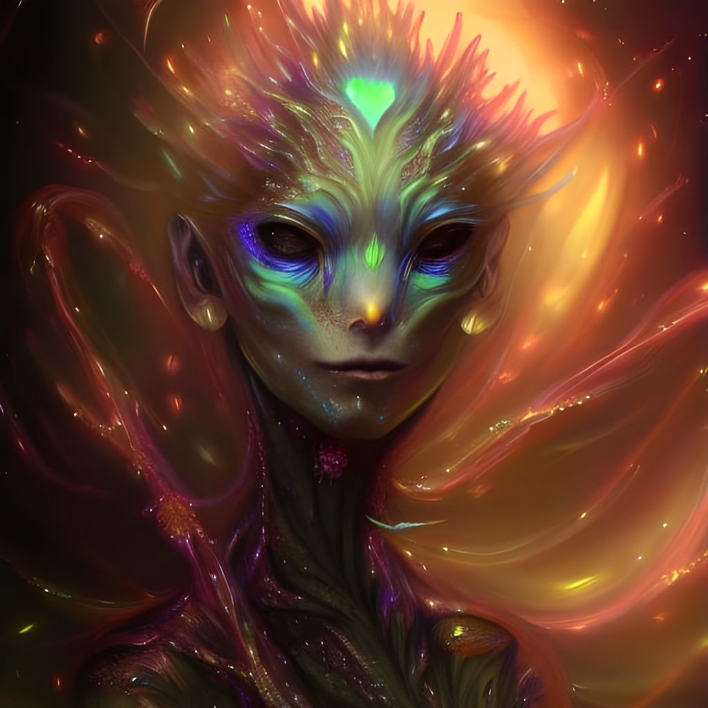 Iridescent Psychic Alien Portrait in Acrylic Style