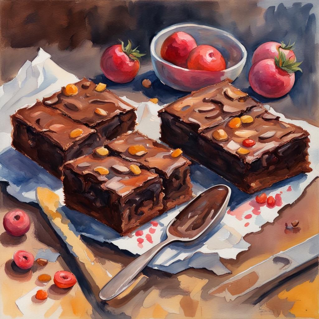 Brownies in Gouache Style Watercolor Painting