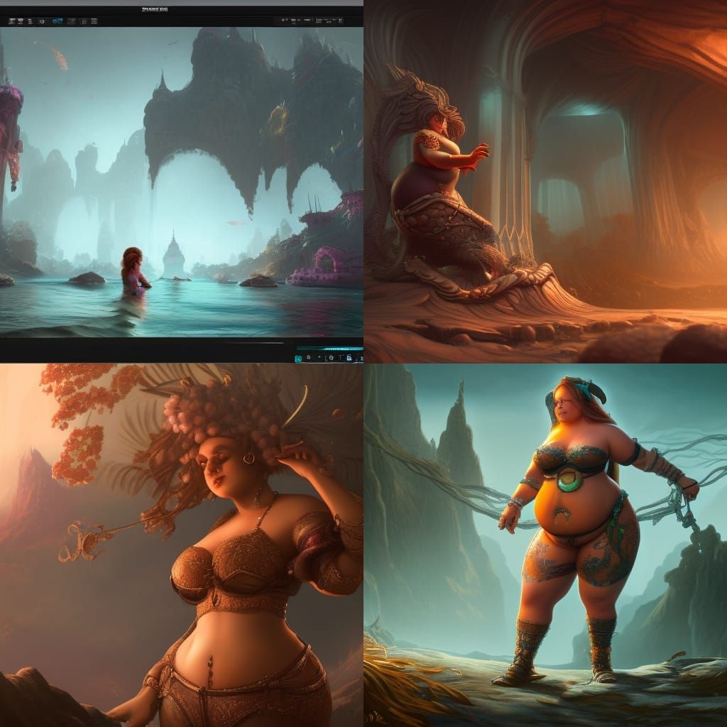 Fantastical Matte Painting of a Plus-Size Girl