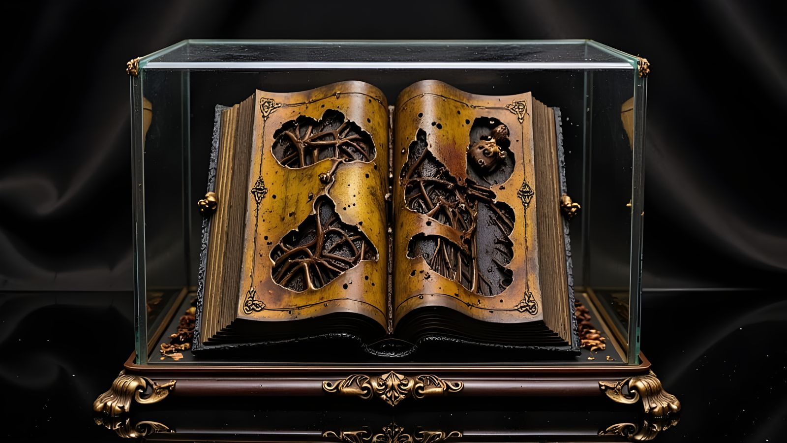 An Antique Glass Case Containing The Book Of The Dead Necronomicon