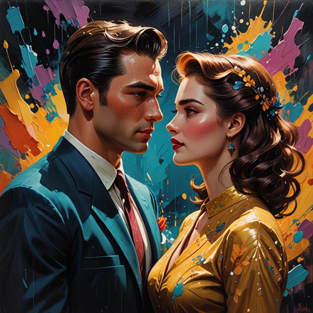 1950s Retro Romance in Oil Painting Style