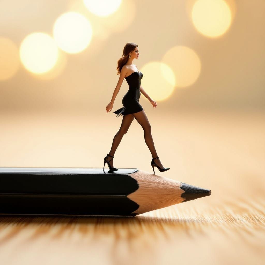 Miniature Model Strides Giant Pencil: Professional Photograp...