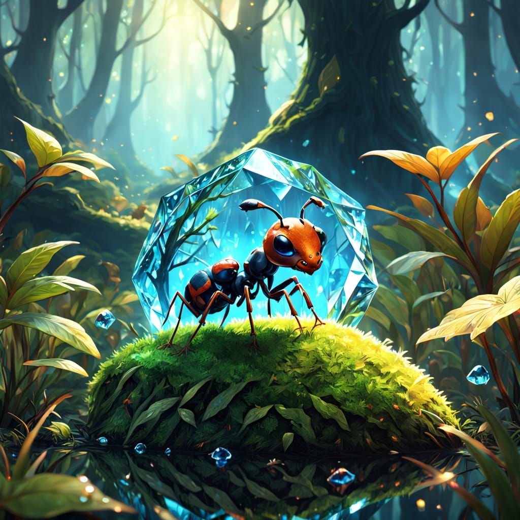 Whimsical Fantasy Ant in Mossy Forest