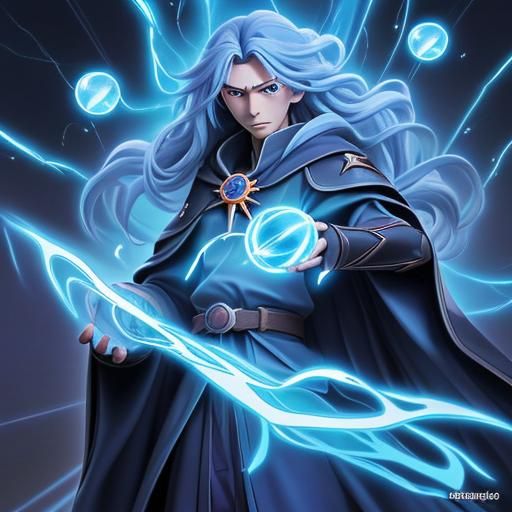 Medieval Mage with Lightning in Comic Book Style