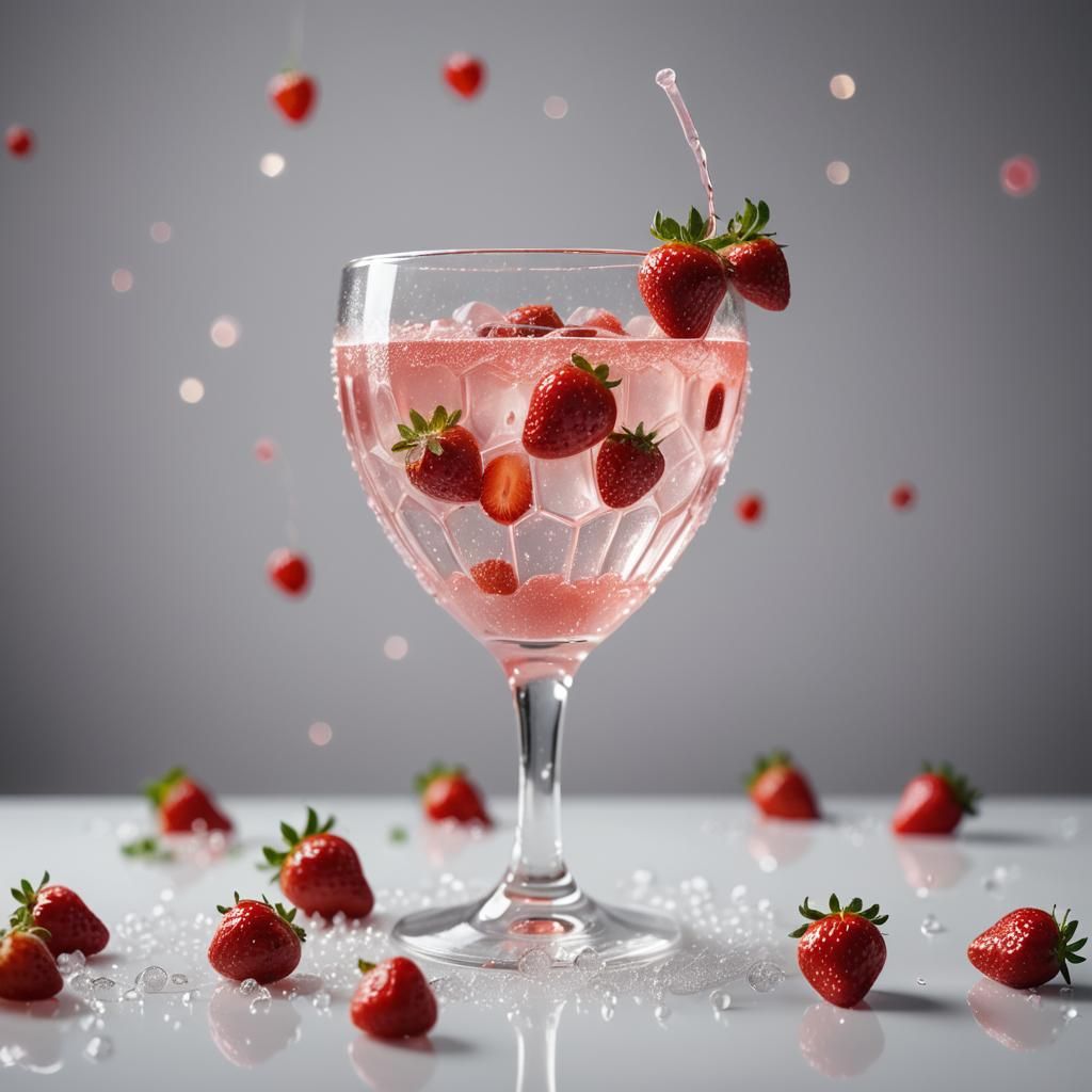 Still Life of Pink Drink with Strawberries