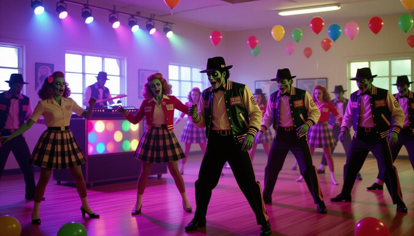 Zombies Dance Energetically at 1950s Sock Hop