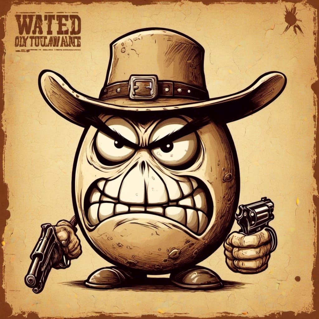Angry Egg Outlaw Wanted Poster in Sepia